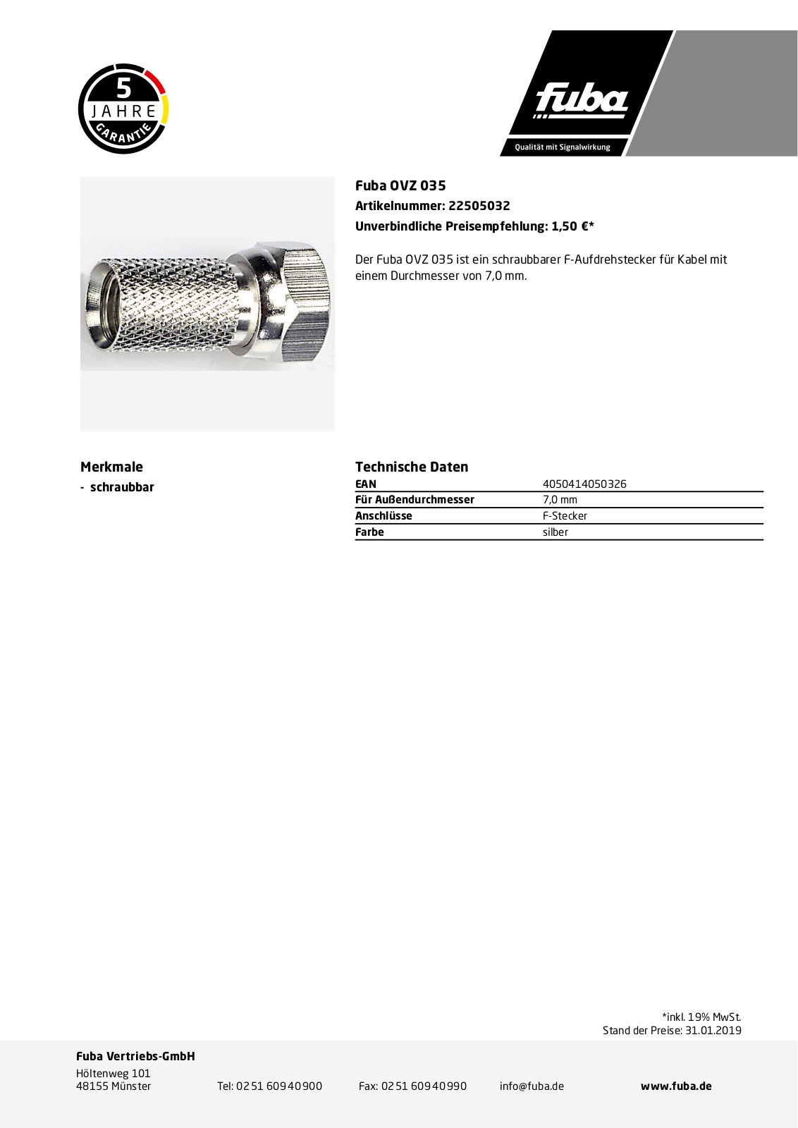 Fuba OVZ 035 Technische Daten