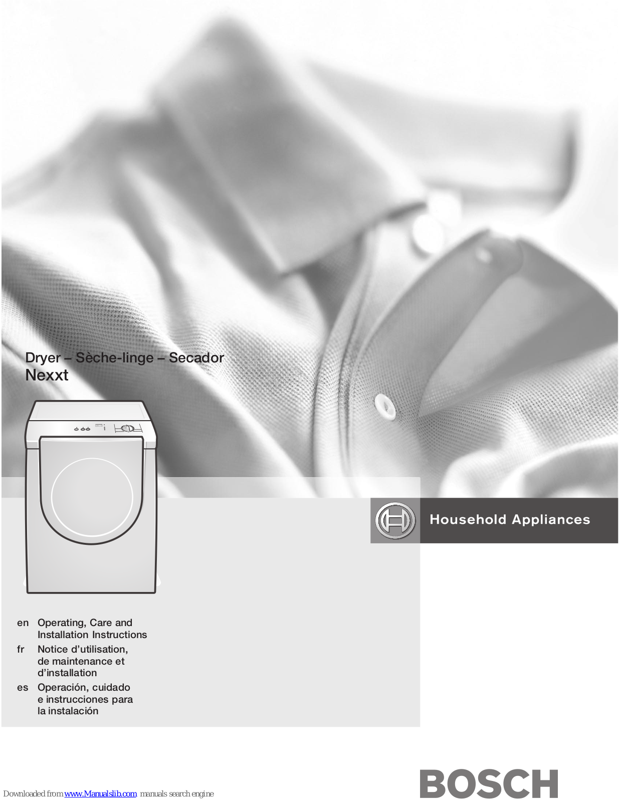 Bosch Dryer, Nexxt WTMC3300CN, Nexxt WTMC3300US Installation And Operating Instructions Manual