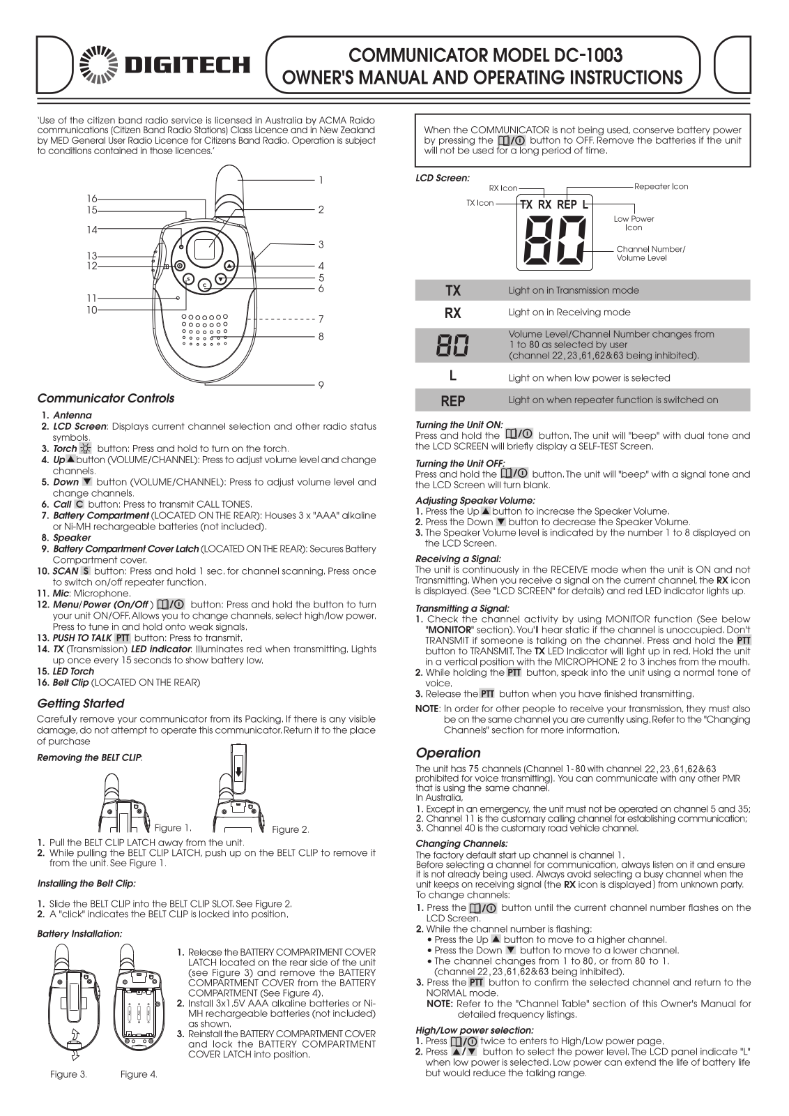 Digitech DC-1003 User Manual