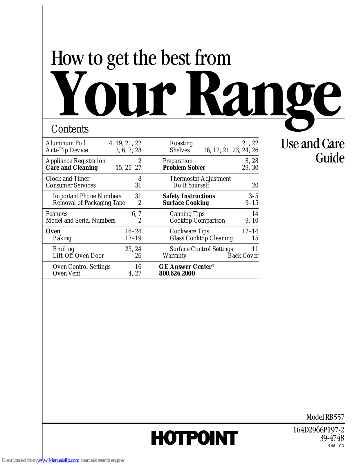 Hotpoint RB557 Use And Care Manual