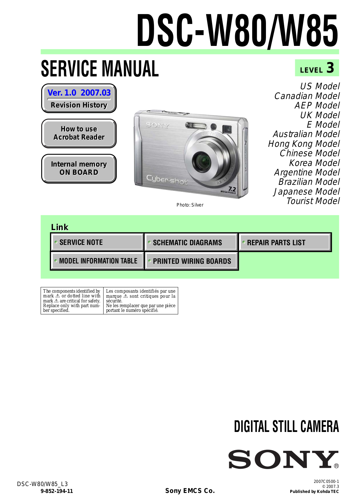 Sony DSC-W80, DSC-W85 Service Manual