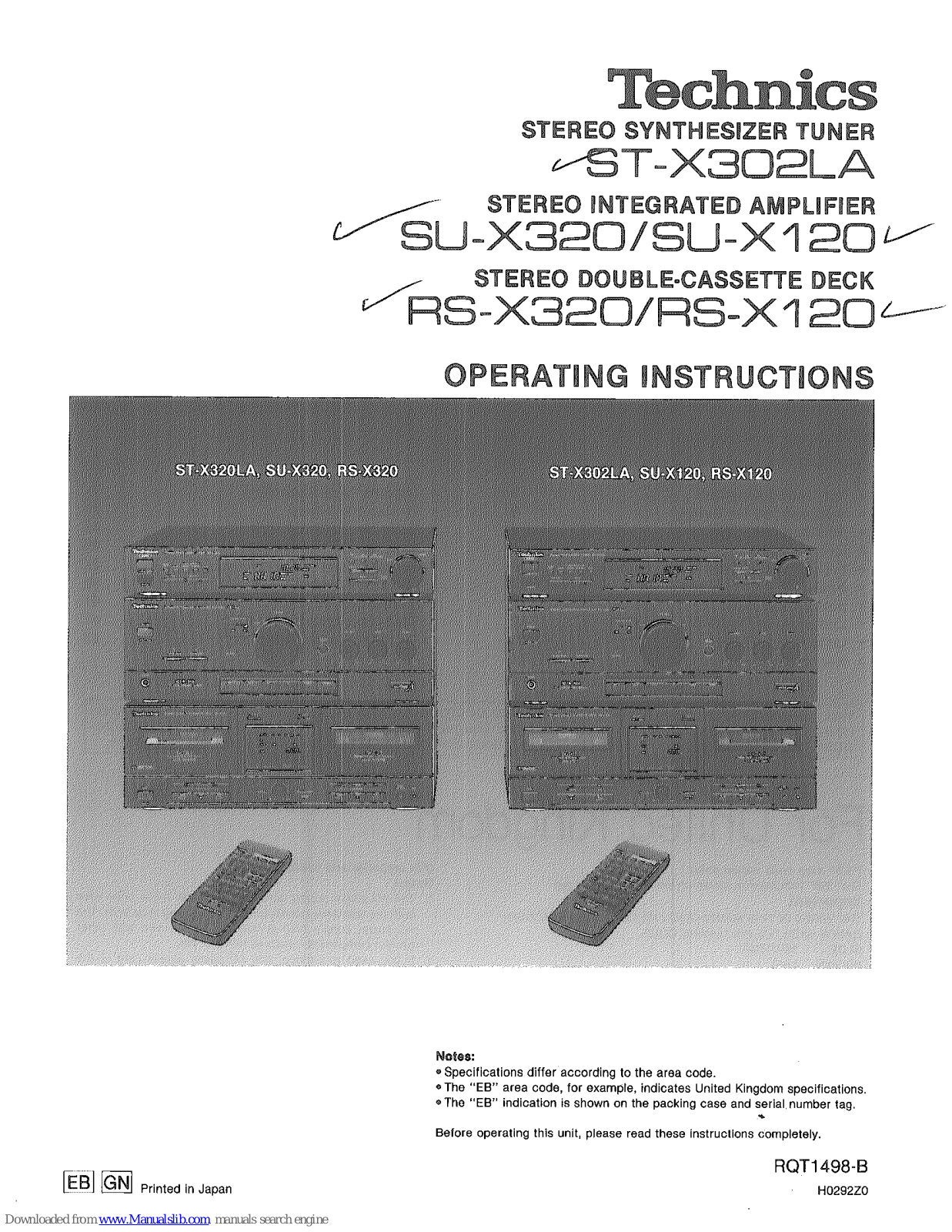 Technics RS-X120, RS-X320, ST-X302LA, SU-X120, SU-X320 Operating Instructions Manual