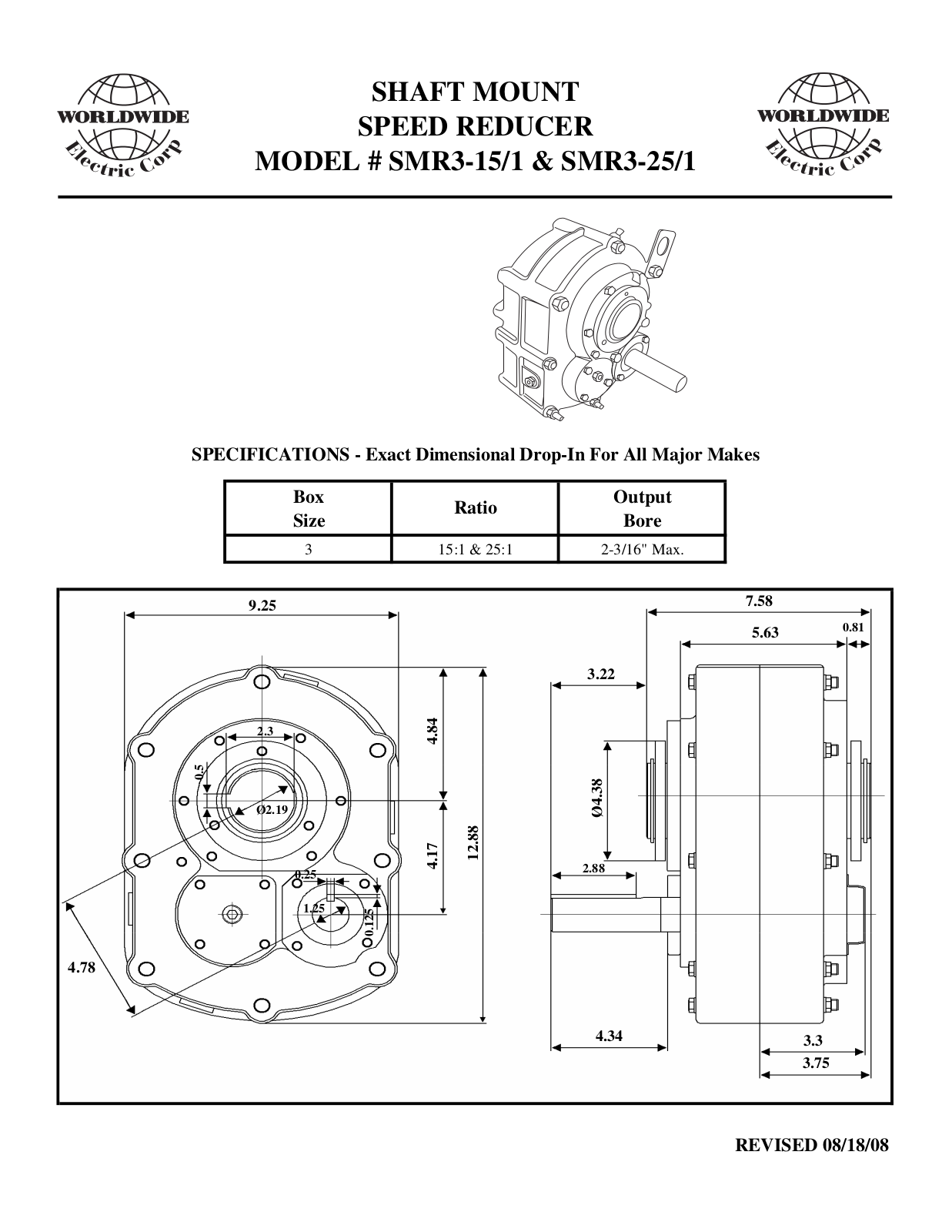 Worldwide Electric Corporation SMR3-15/1 Data Sheet