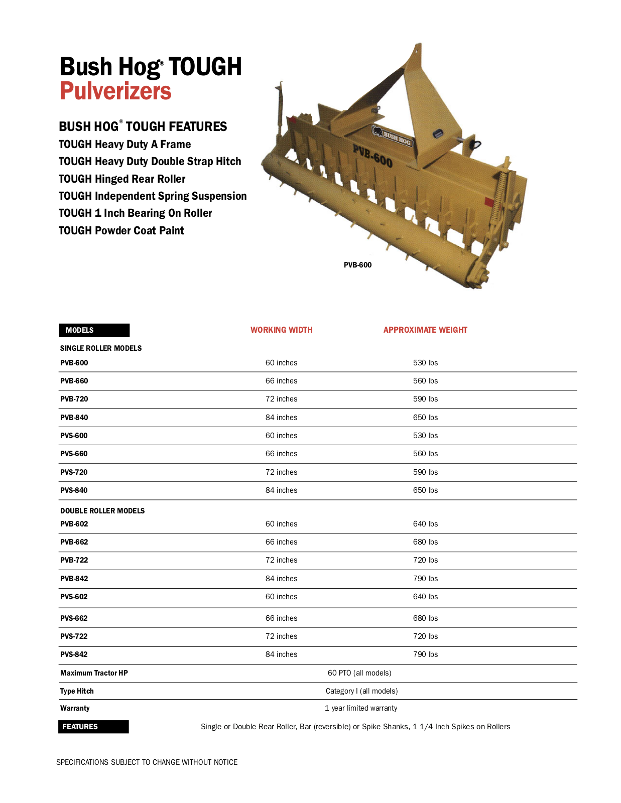 Bush Hog PVs-842, PVB-842, PVs-662, PVB-722, PVB-662 User Manual