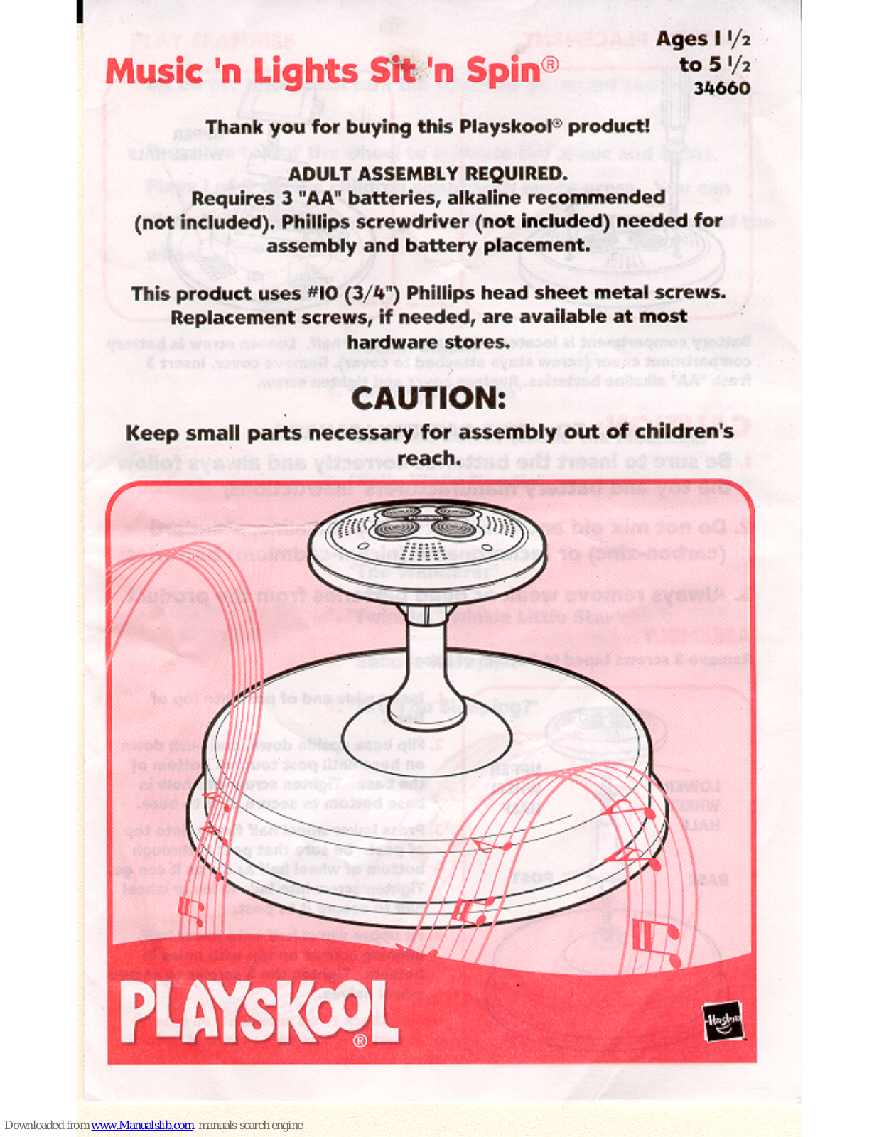 Playskool Music 'n Lights Sit 'n Spin 34660 Instruction Manual