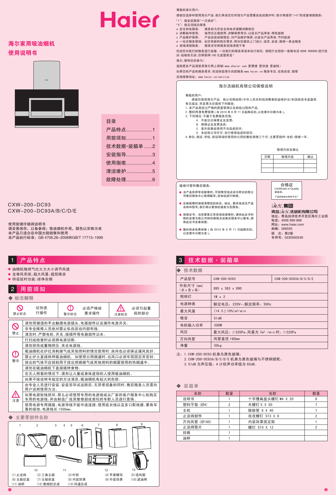 Haier CXW-200-DC93 User Manual