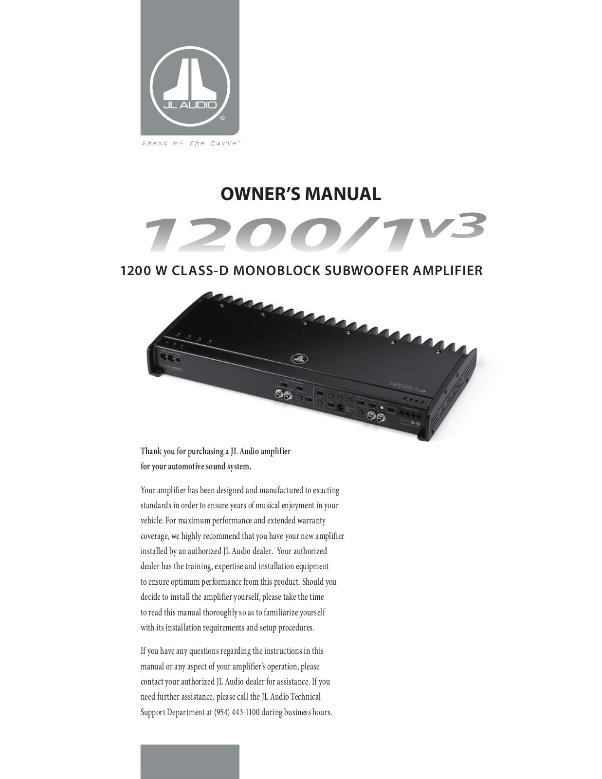 JL Audio 1200/1V3 Owner's Manual