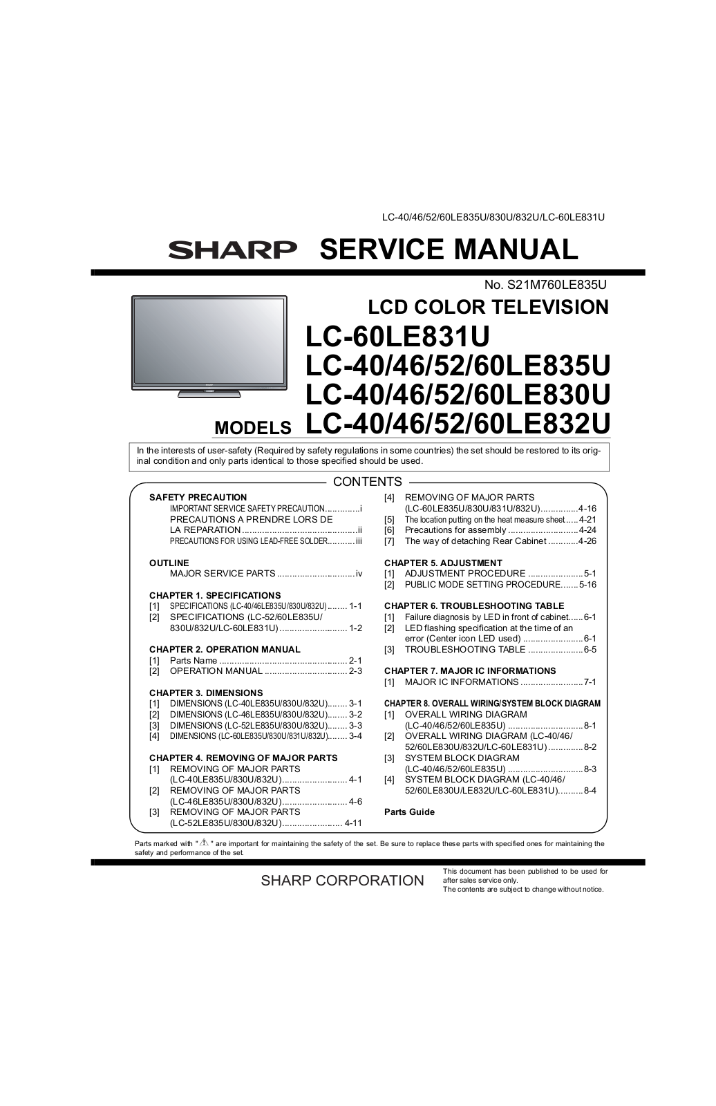 Sharp LC 40LE835U Schematic