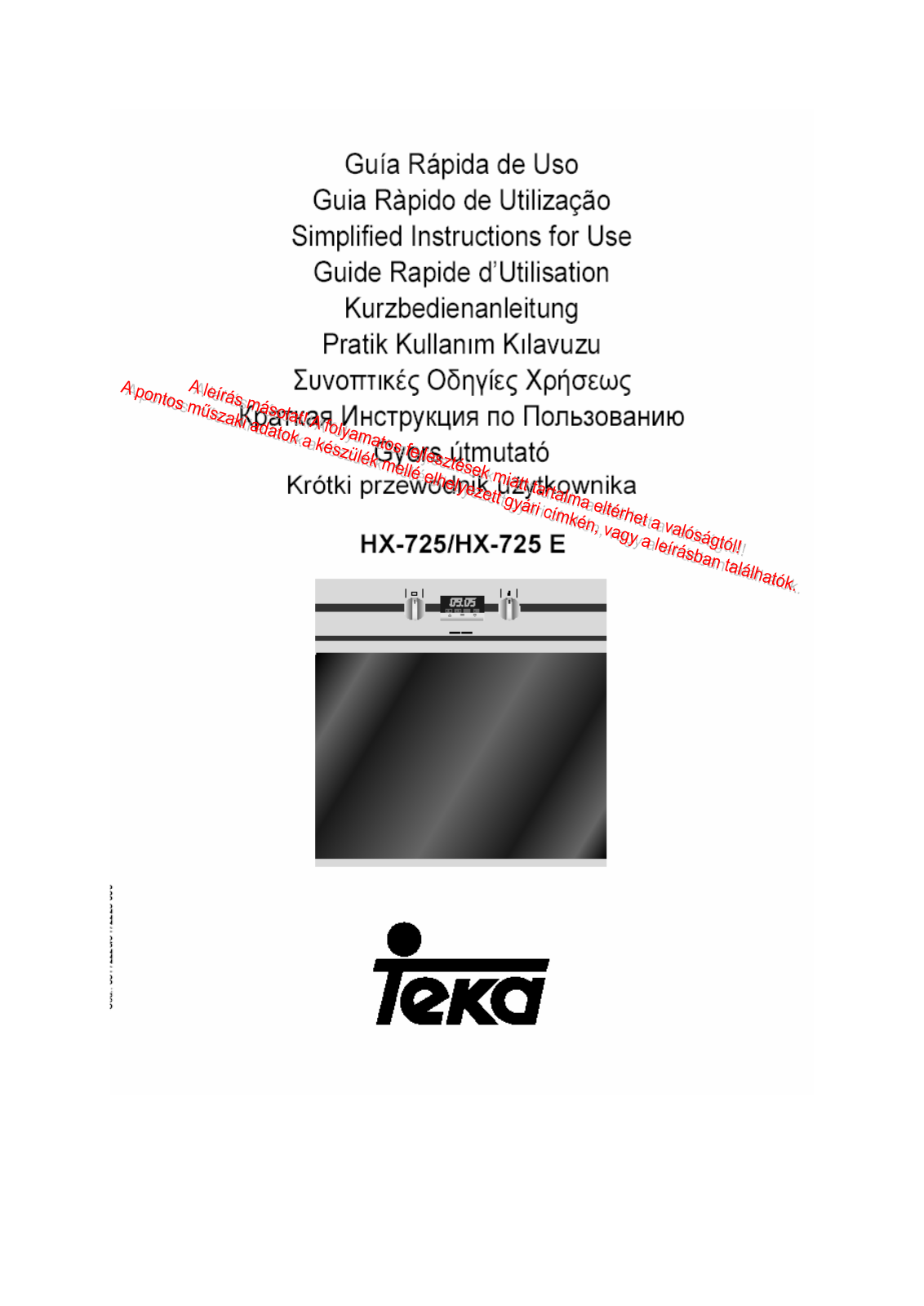 Teka HX-725 E, HX-725 User Manual