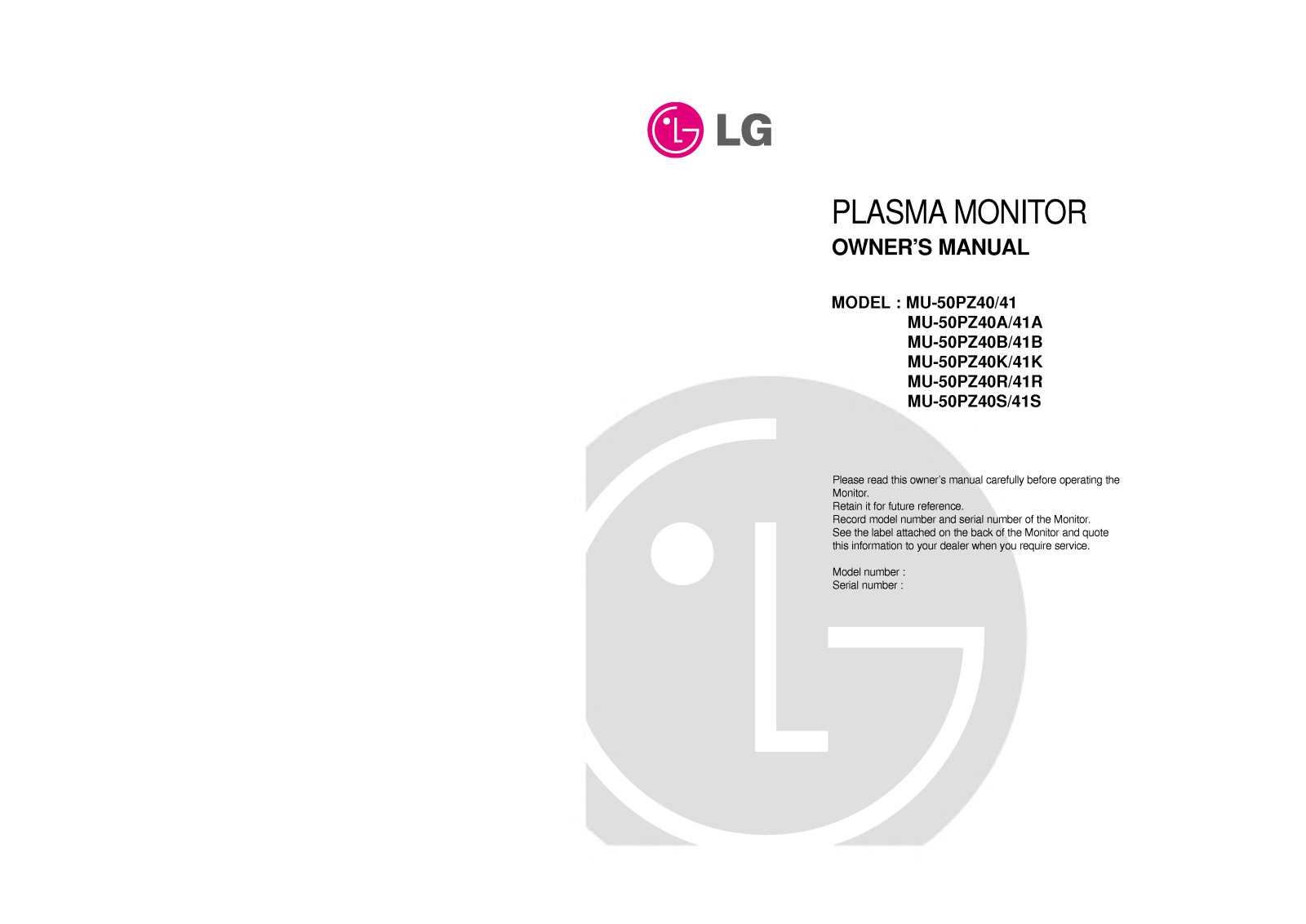 LG MU-50PZ41B User Manual