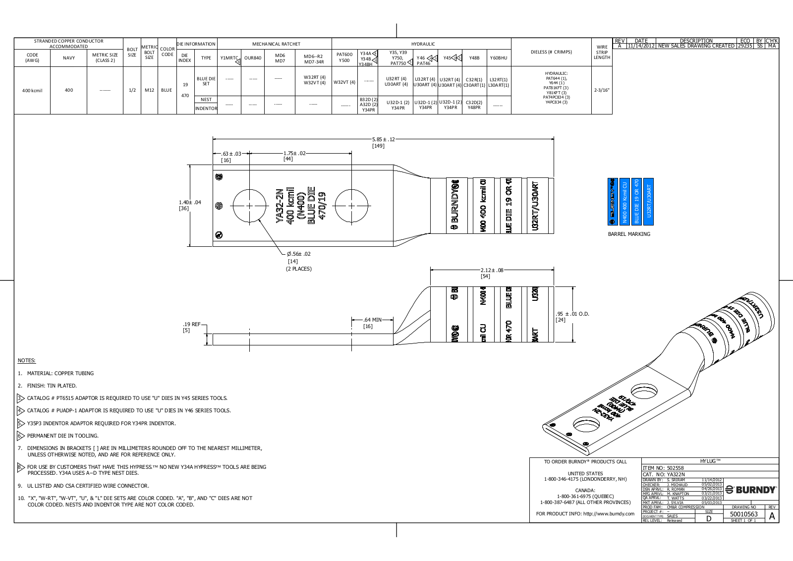 Burndy YA322N Data Sheet