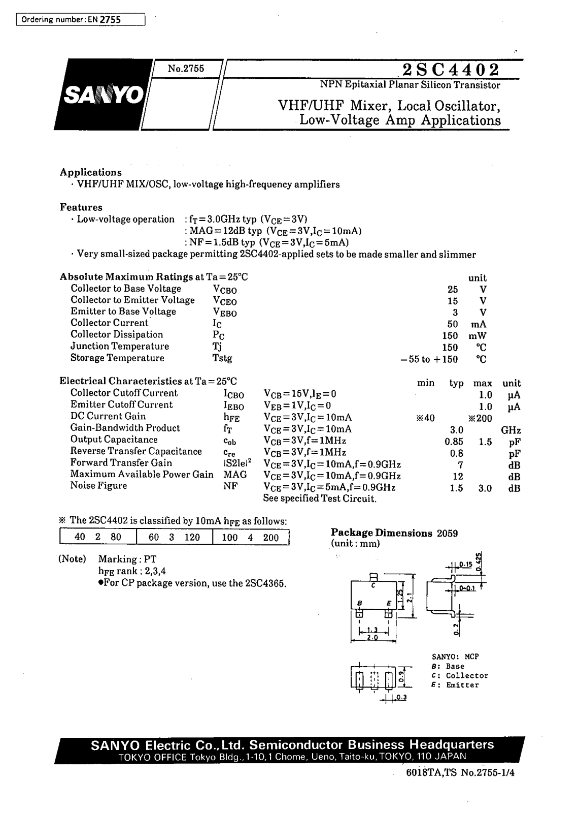 SANYO 2SC4402 Datasheet