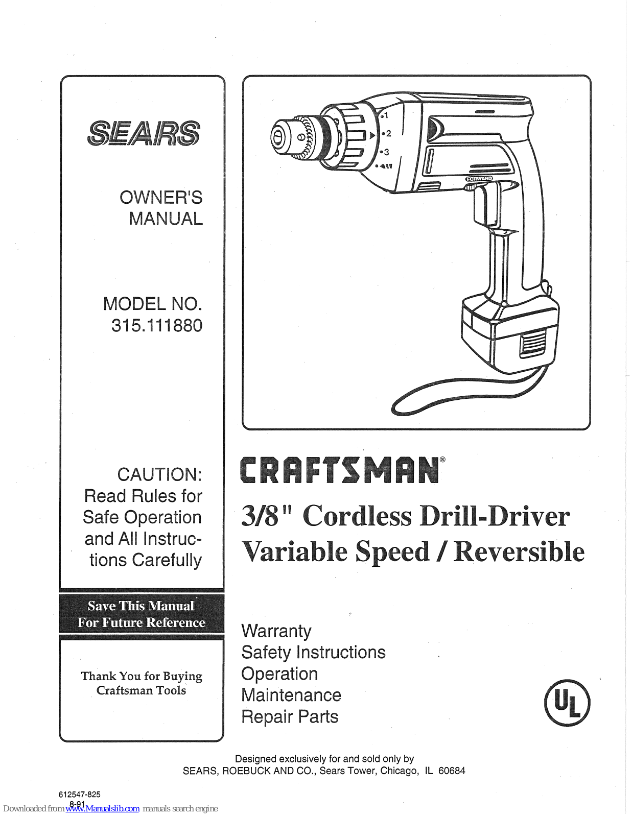 Sears 315.111880 Owner's Manual