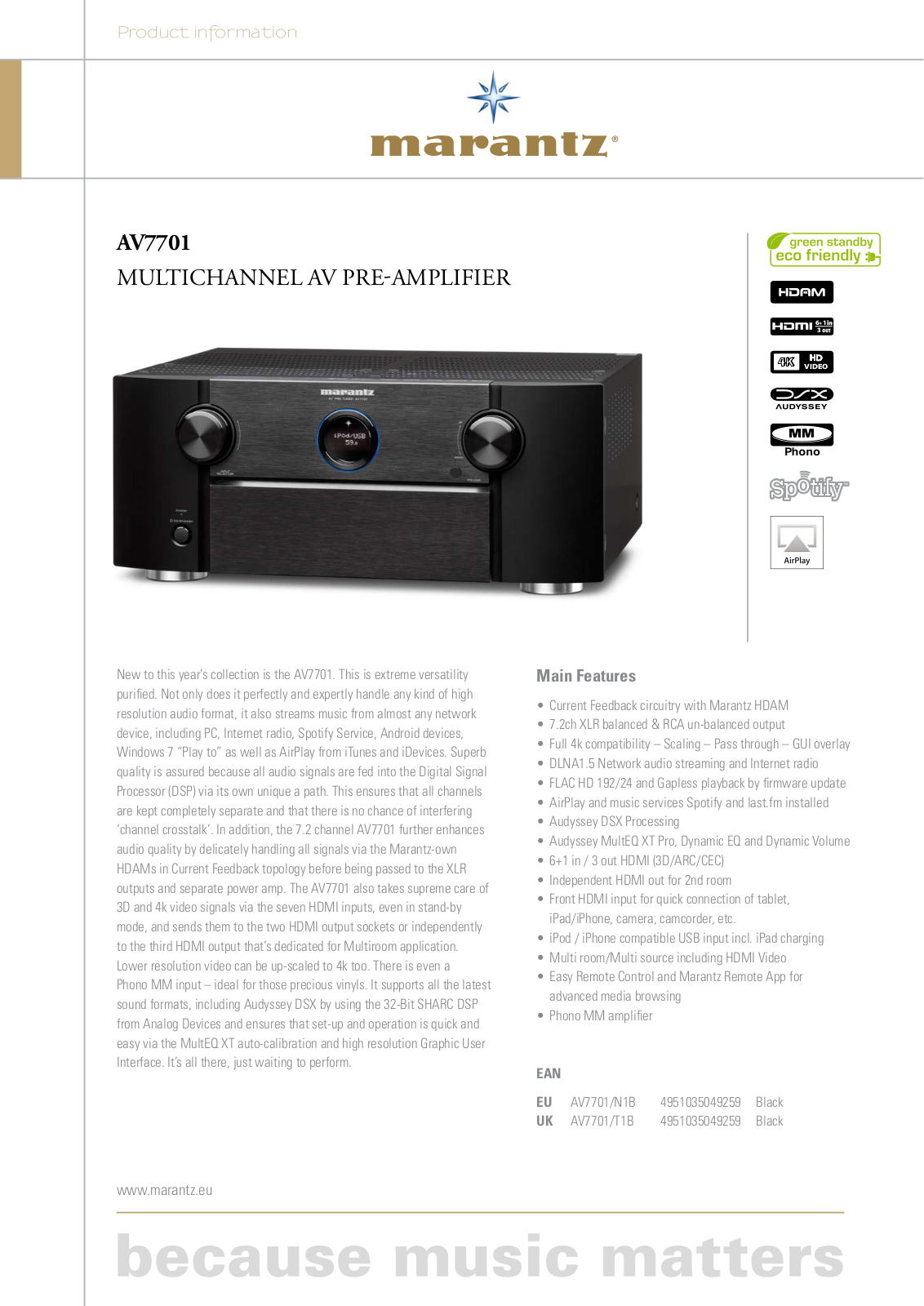 Marantz AV-7701 User Manual