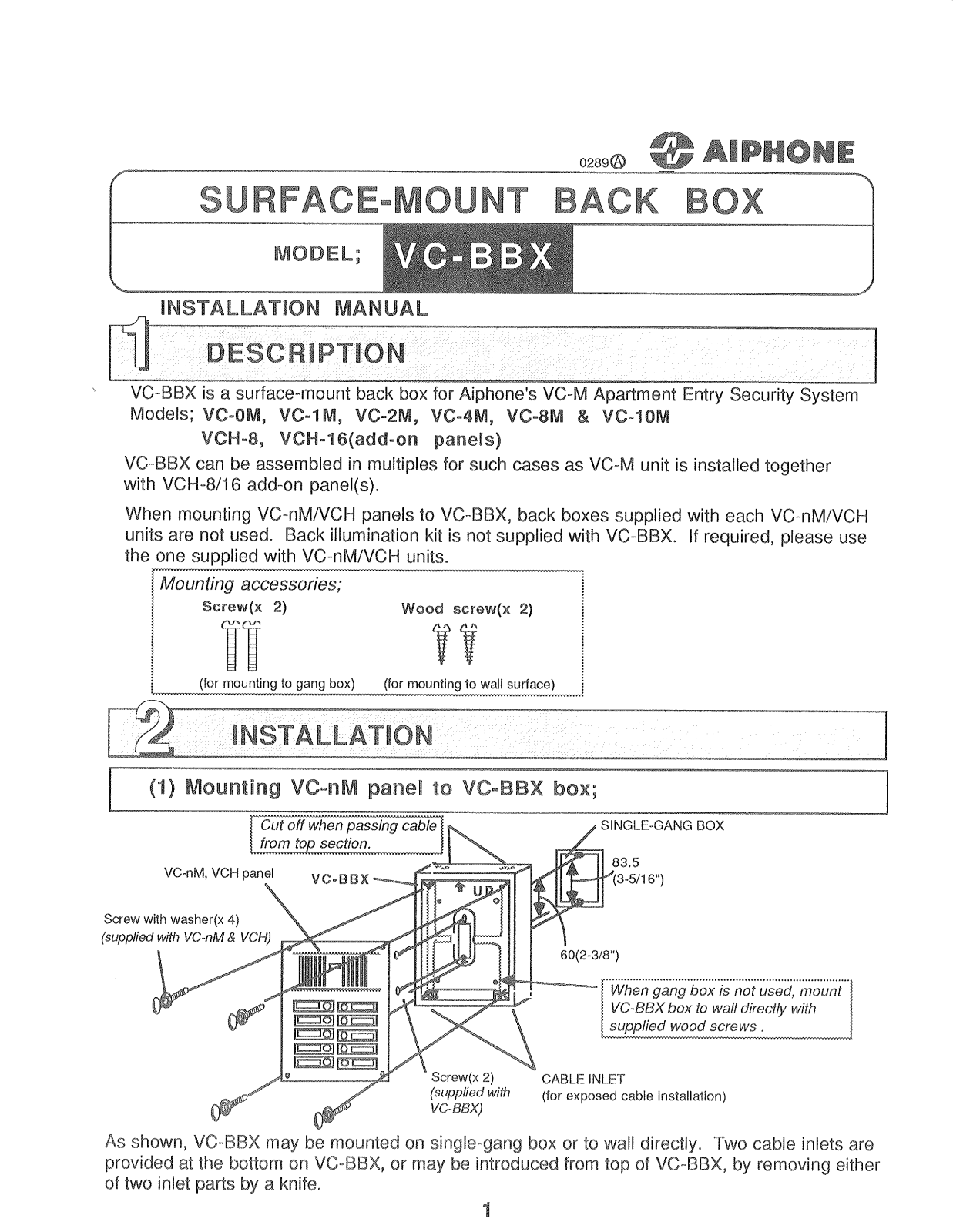 Aiphone VC-BBX User Manual