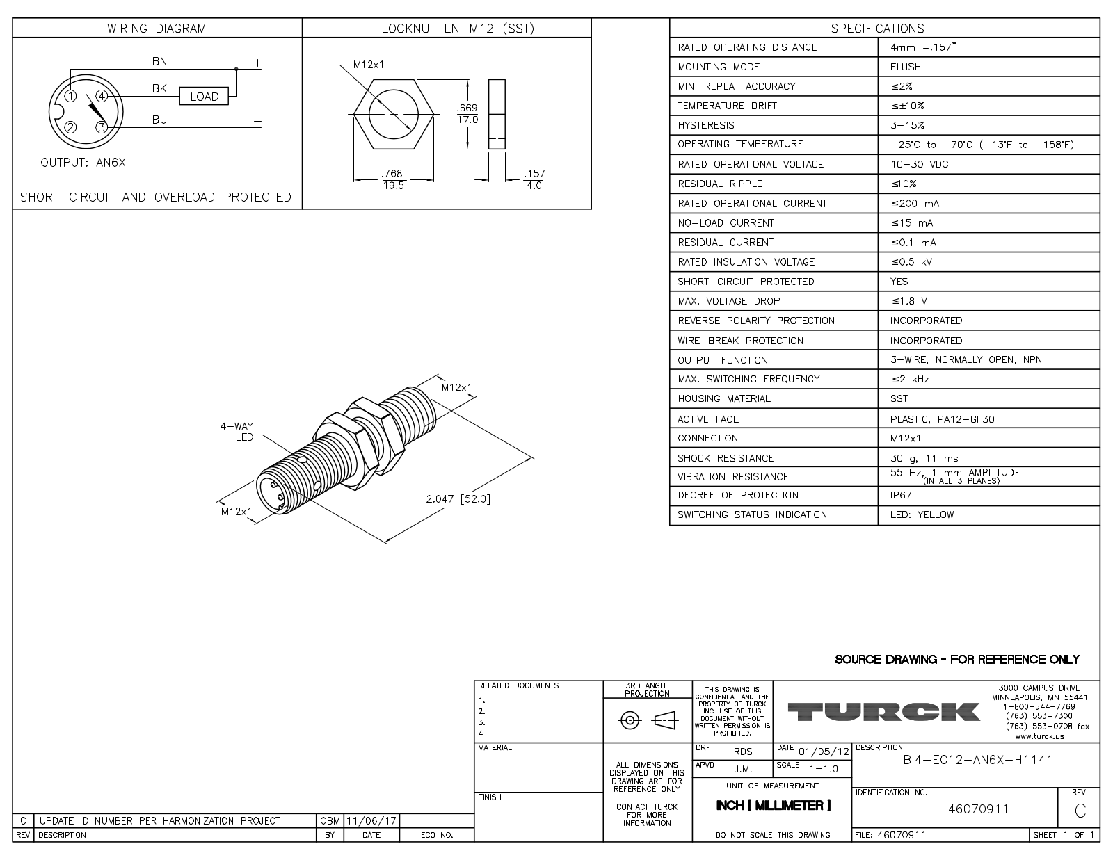 Turck BI4-EG12-AN6X-H1141 Data Sheet