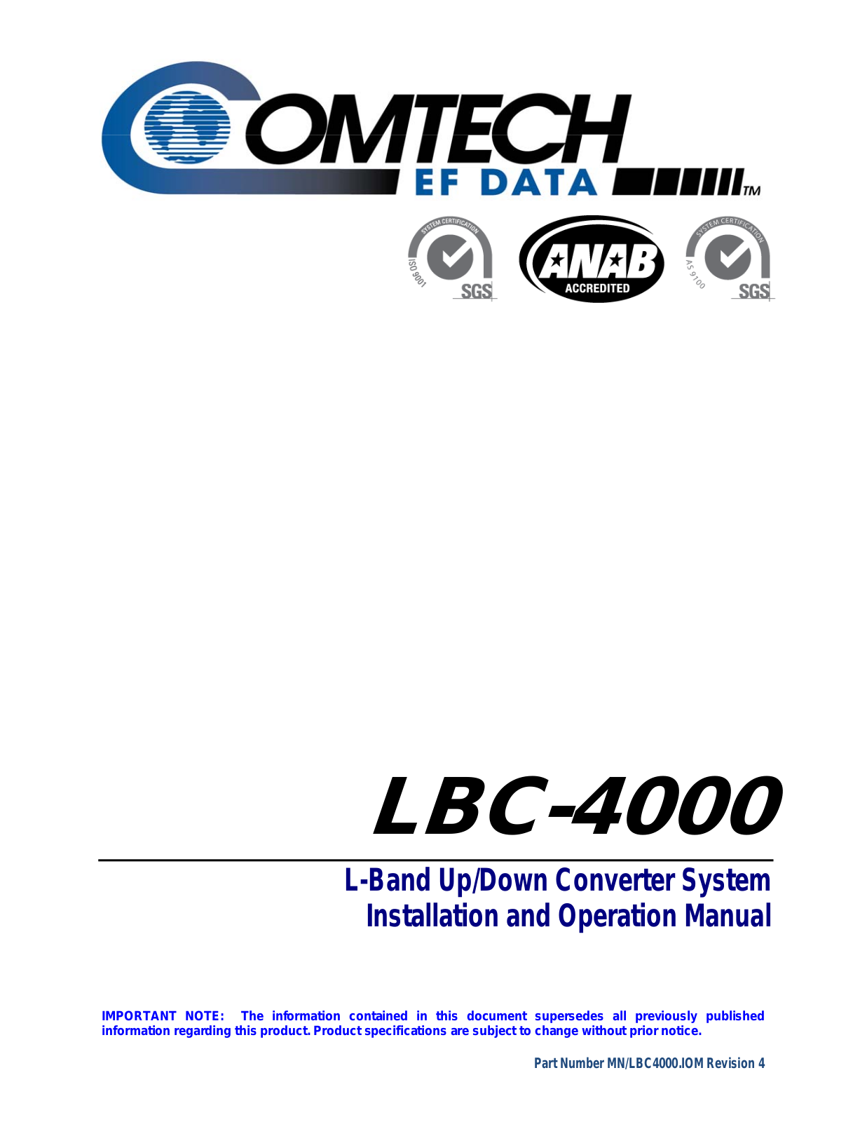 Comtech EF Data LBC-4000 User Manual