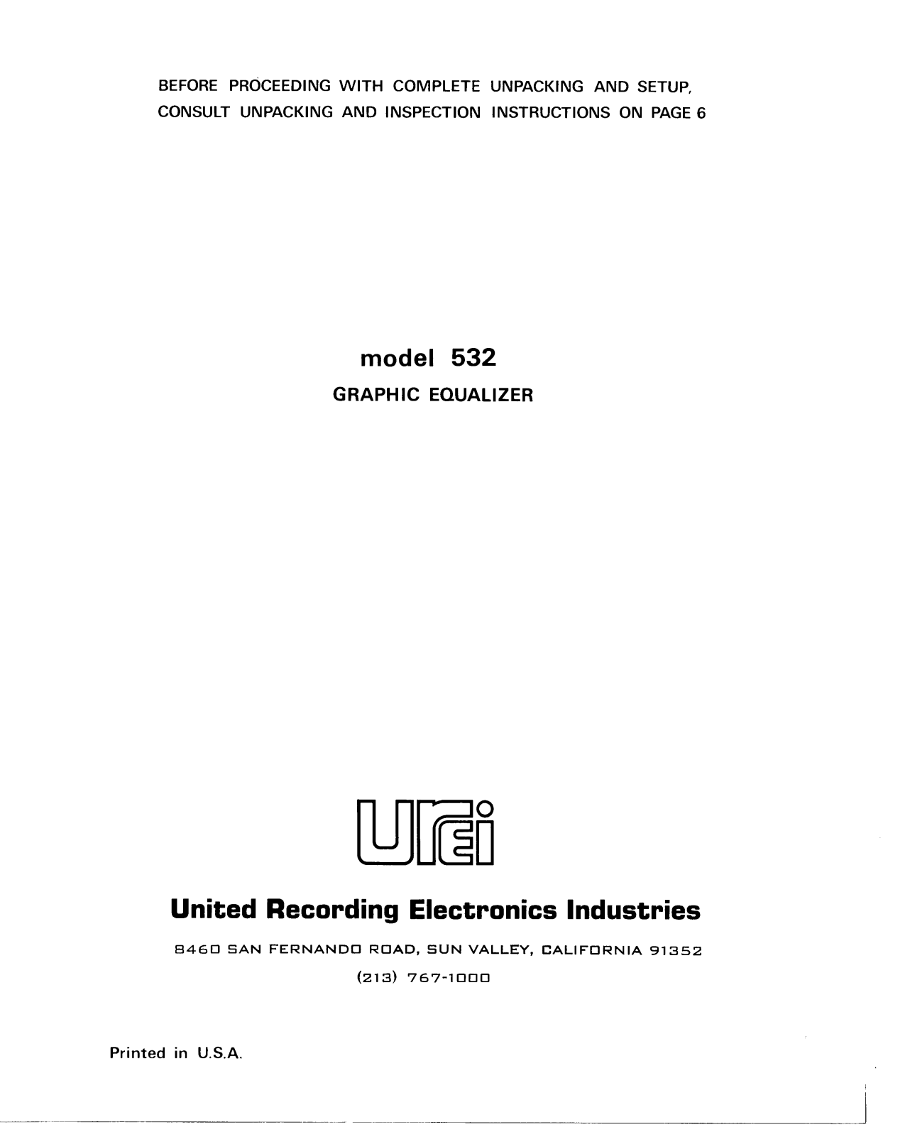 JBL UREI 532 User Manual