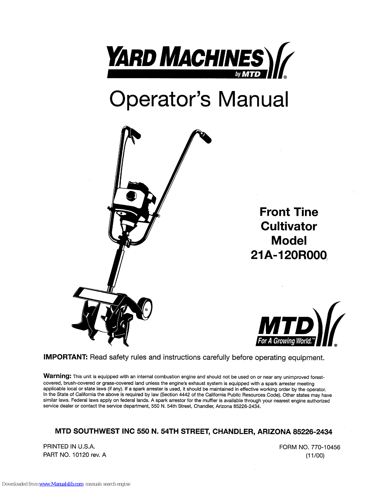 Yard Machines 21A-120R000 Operator's Manual