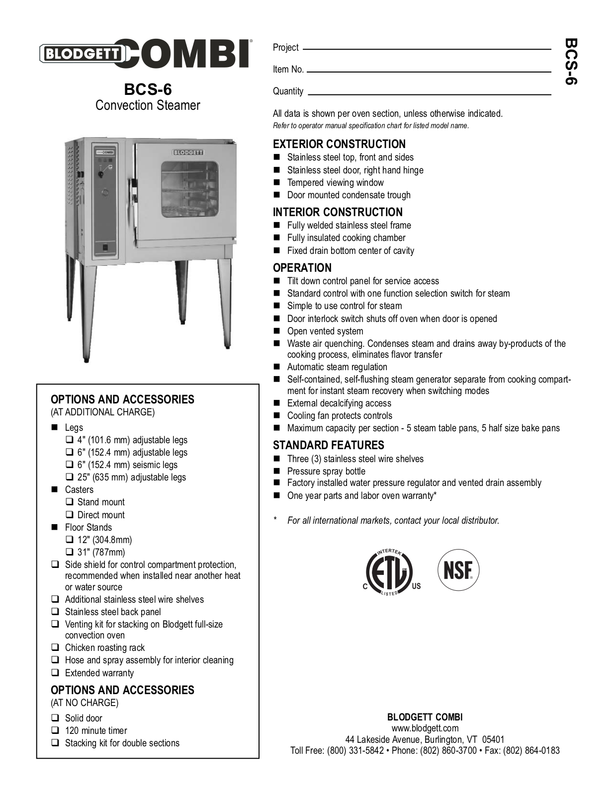 Blodgett BCS-6 User Manual