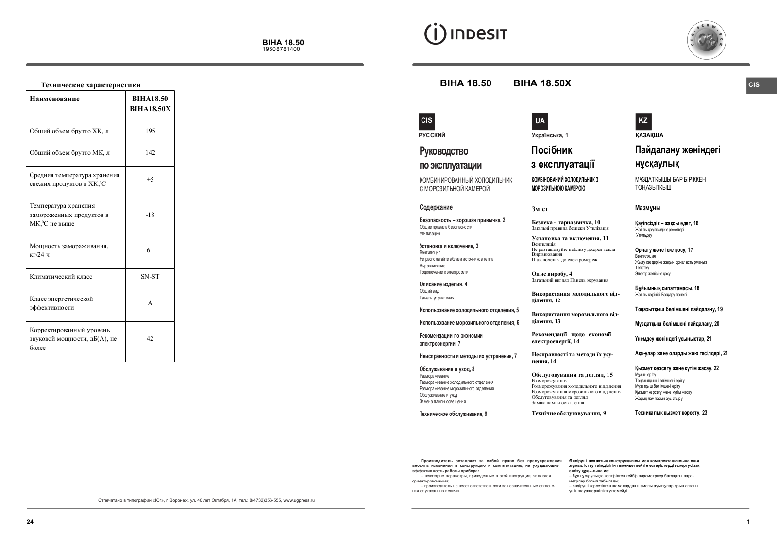 Indesit BIHA 18.50X User Manual