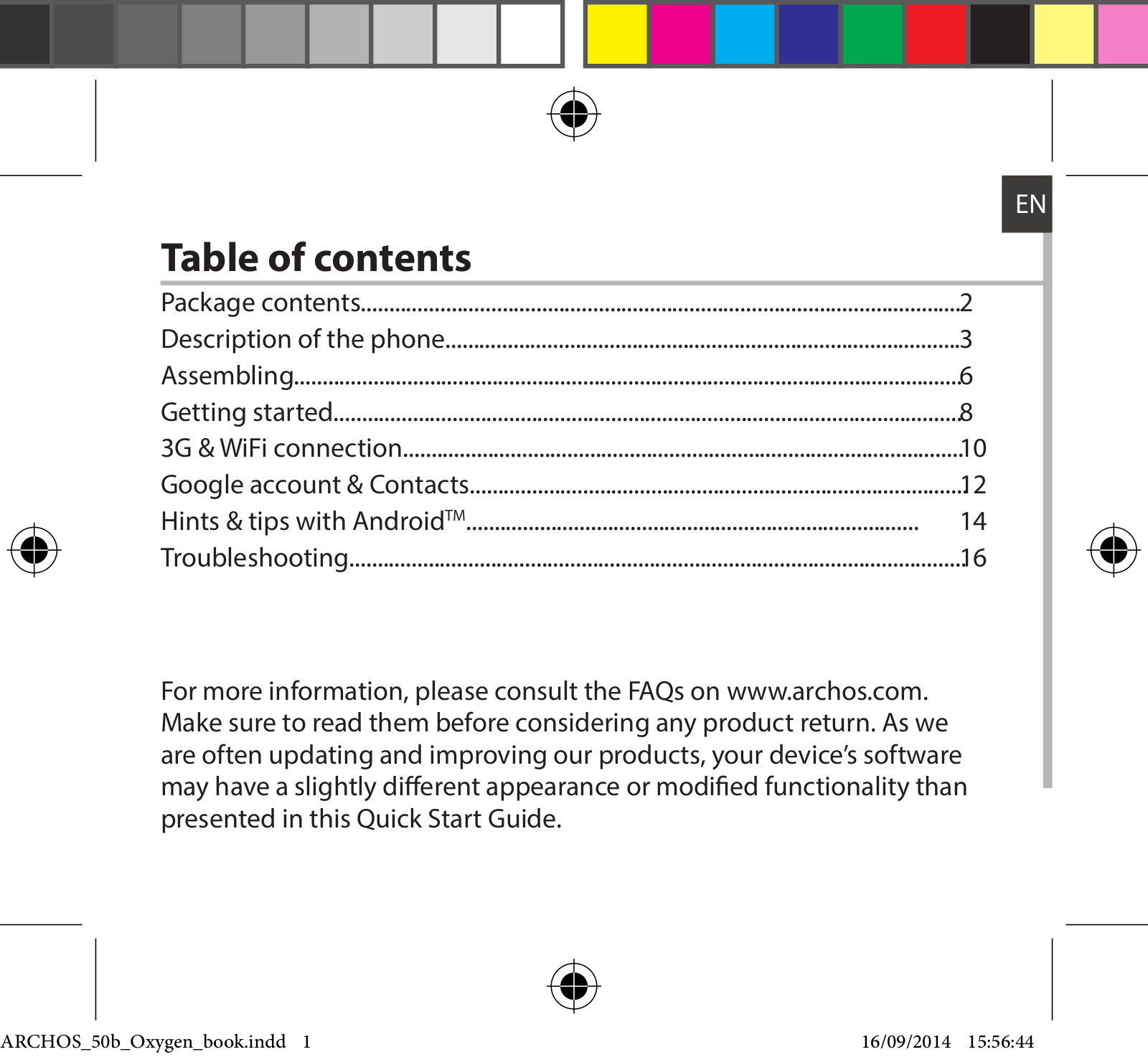 Archos 50b Oxygen Operating Instructions