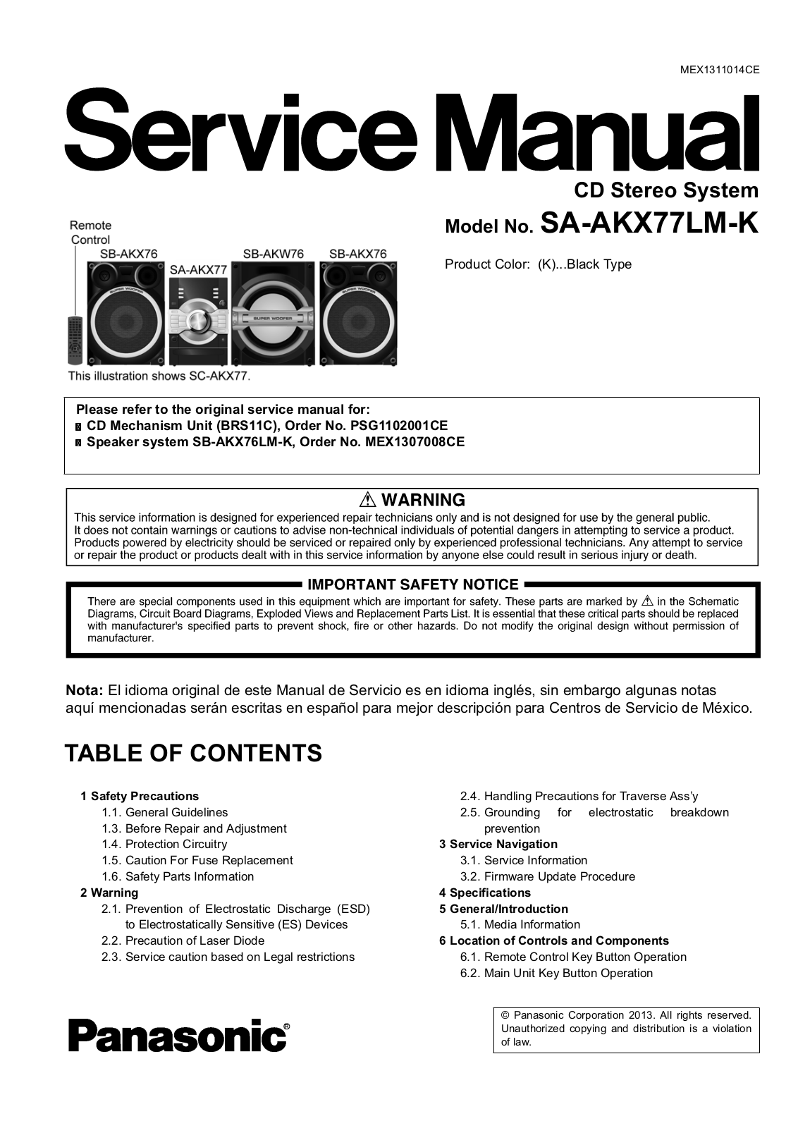 Panasonic SA-AKX77LM-K Service manual