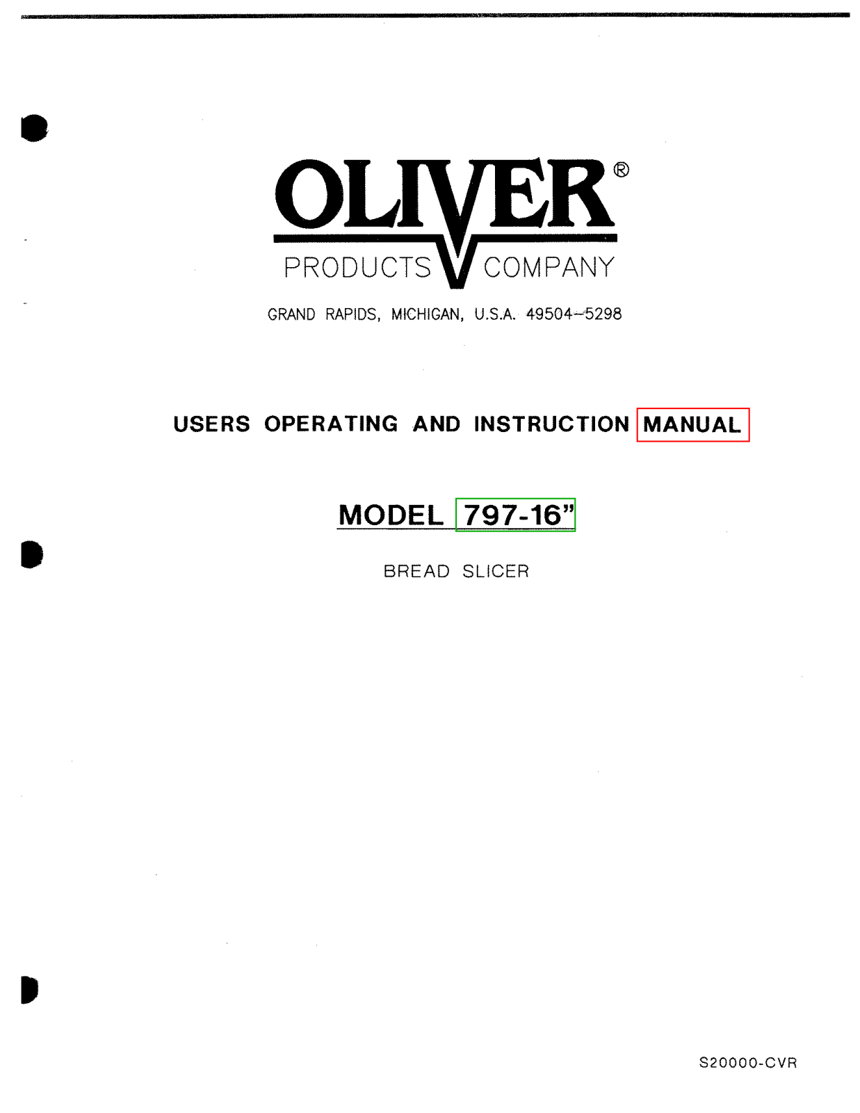 Oliver 797-16 Installation  Manual