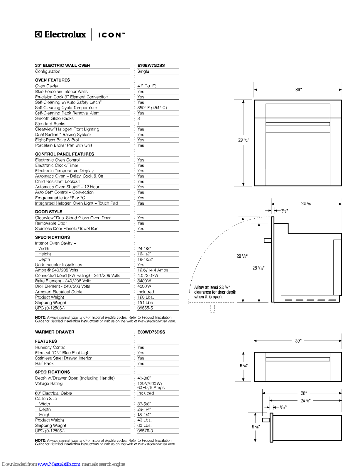 Electrolux Icon E30EW75DSS, ICON E30WD75DSS Specifications - ManualMachine.com