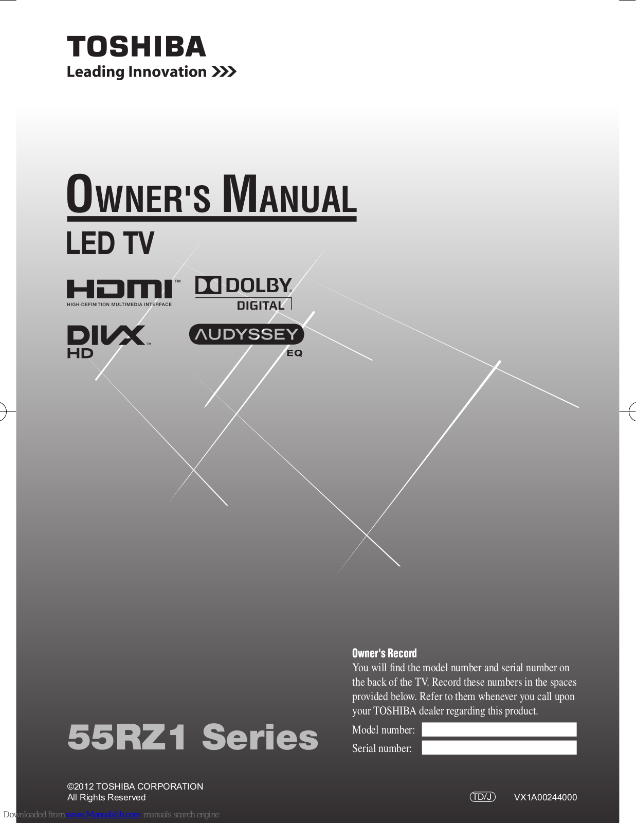 Toshiba 55RZ1 Series Owner's Manual