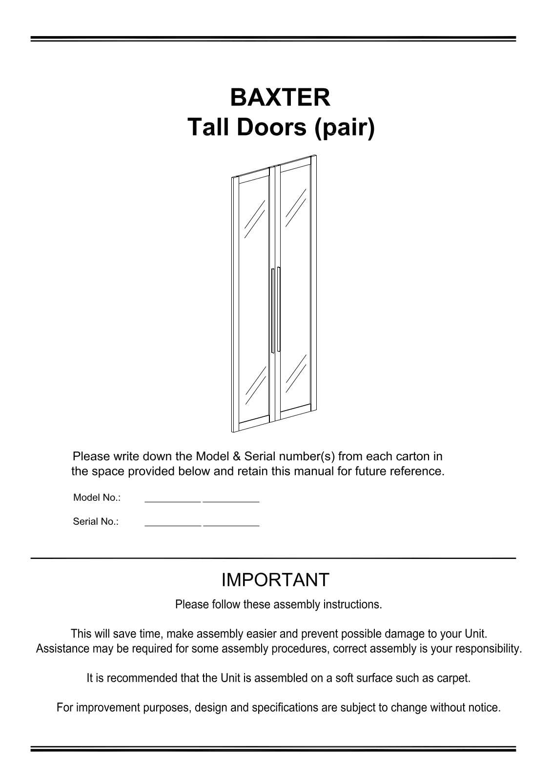 Freedom Baxter Door Tall Assembly Instruction