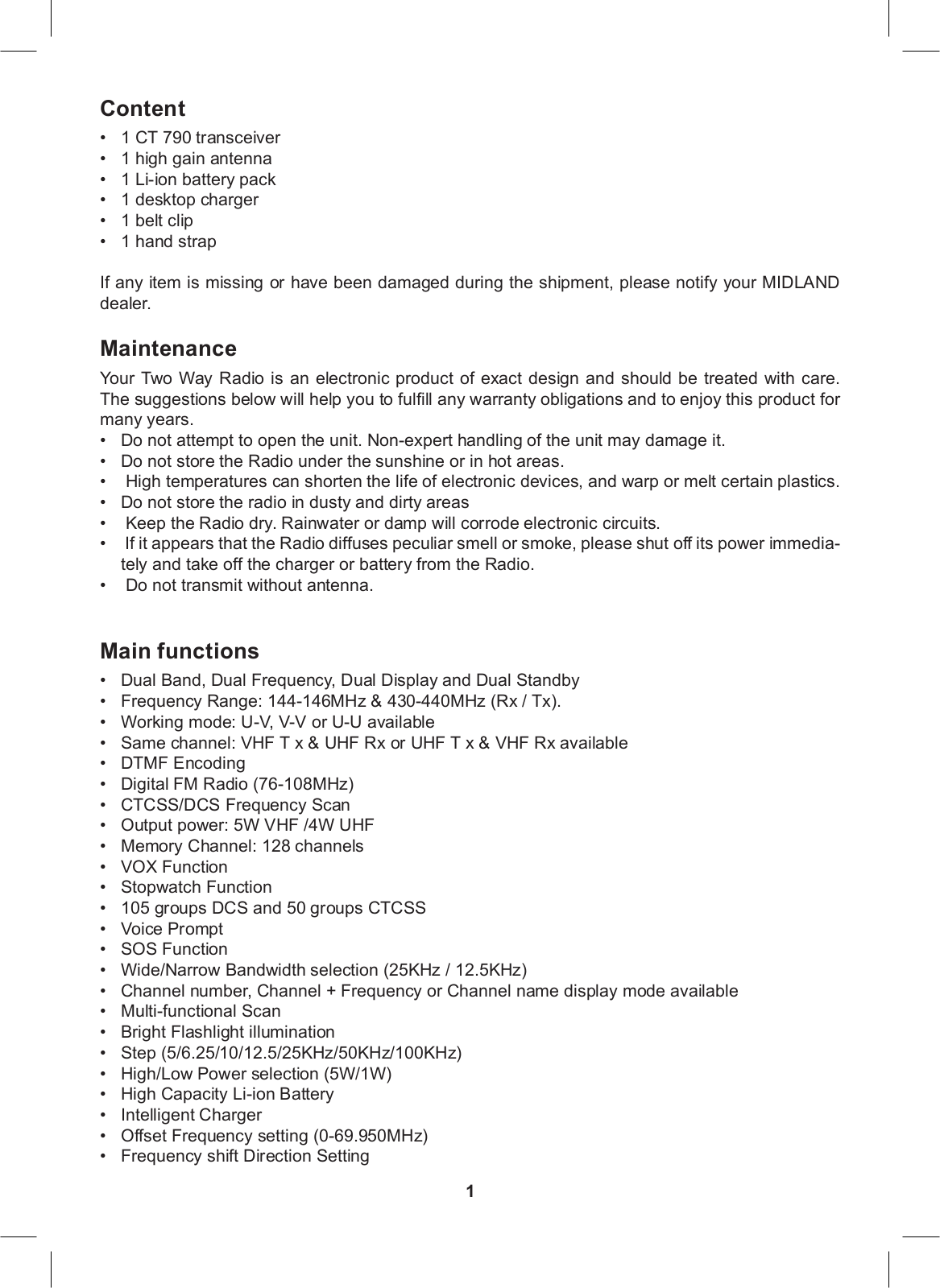 MIDLAND CT790 User Manual