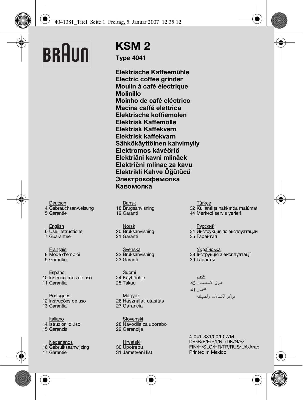 BRAUN KSM2 User Manual