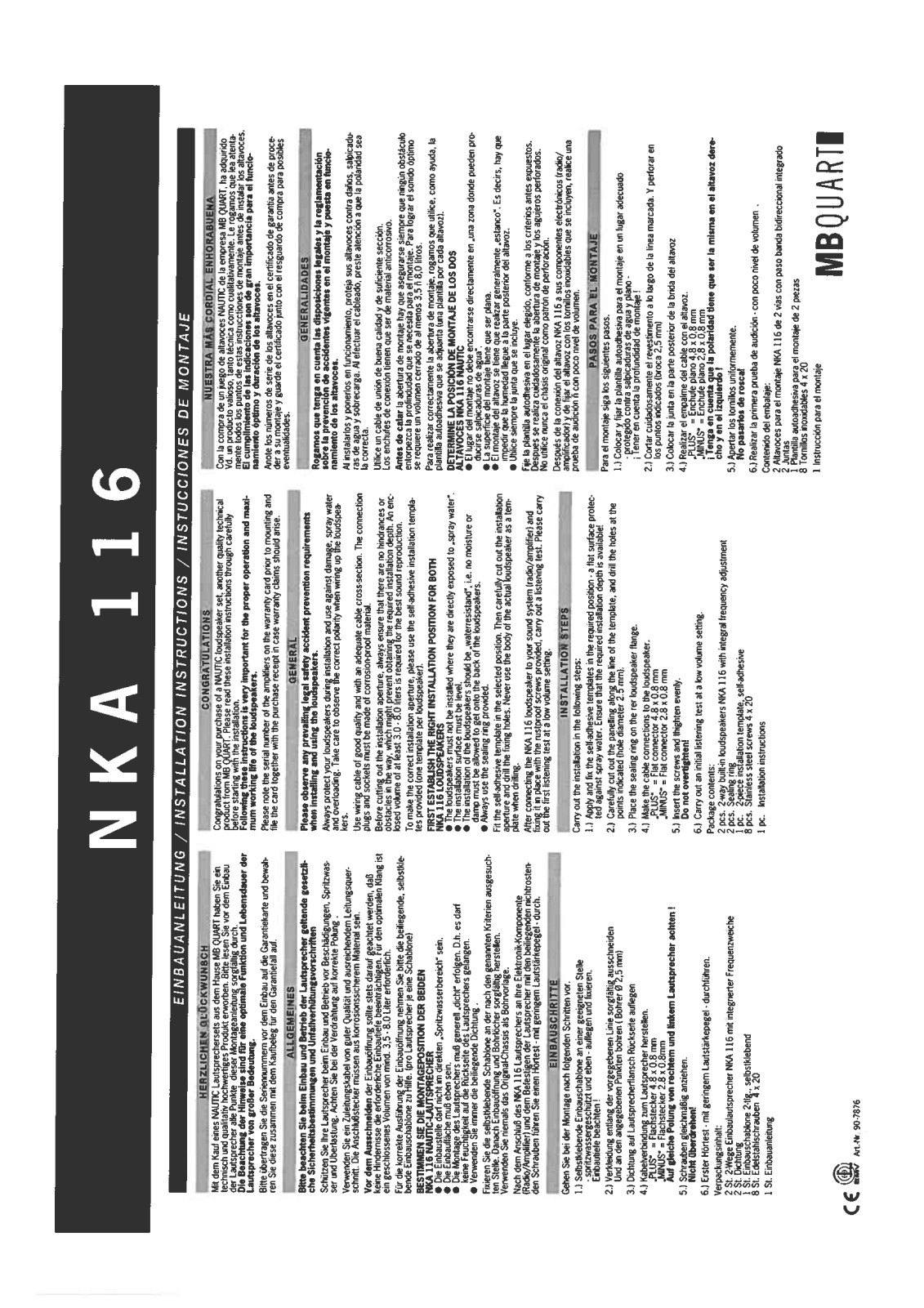 Mb quart NKA 116 INSTALLATION guide