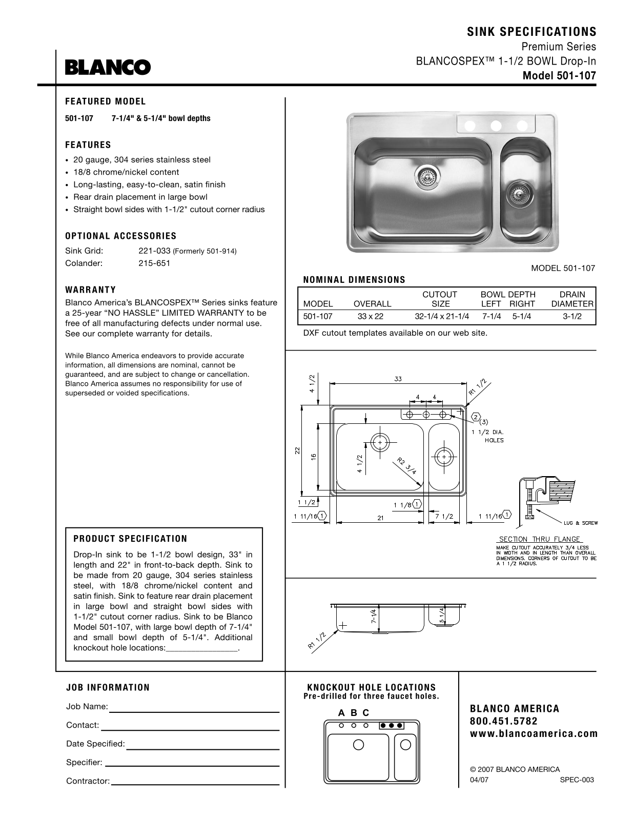 Blanco 501-107 User Manual