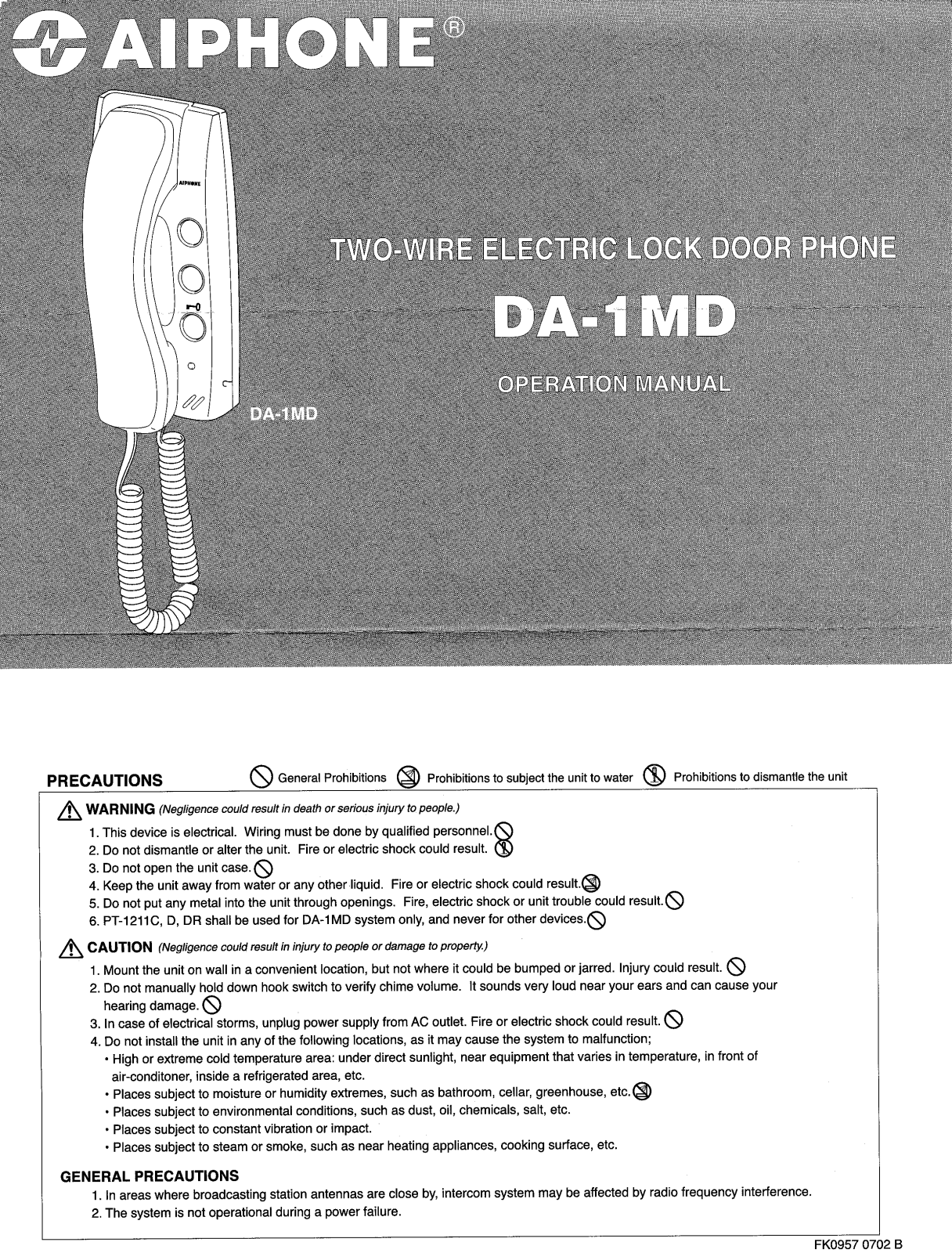 Aiphone DA-1MD User Manual 3