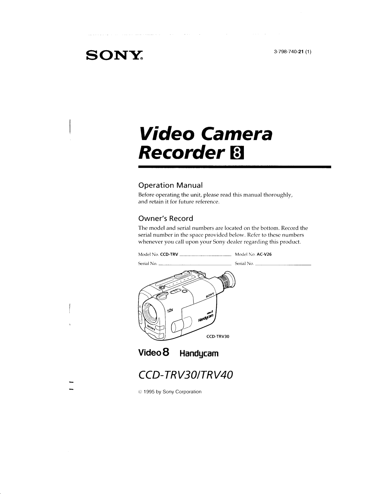 Sony CCD-TRV40 Operating Instruction