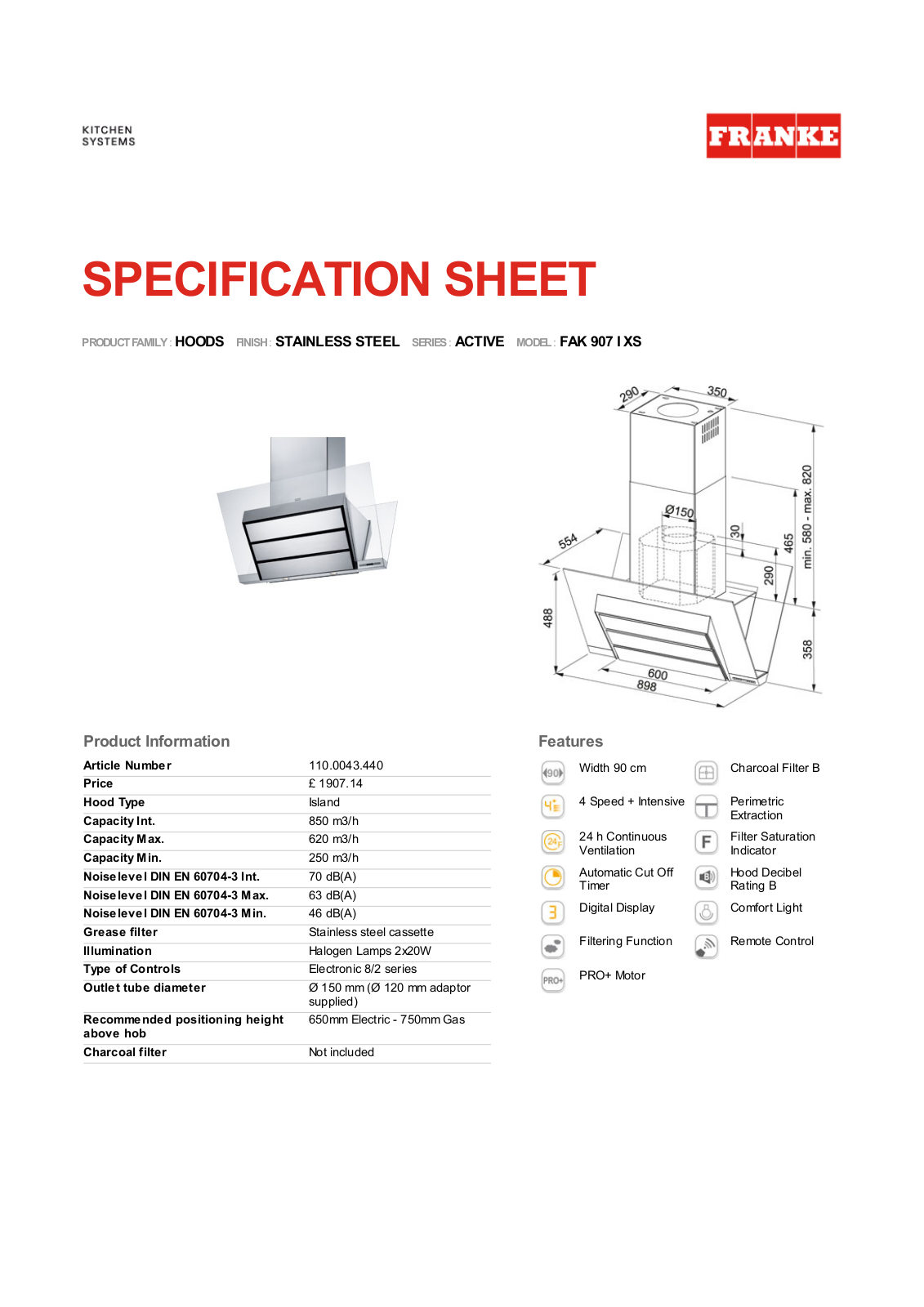 Franke Foodservice FAK 907 I XS User Manual