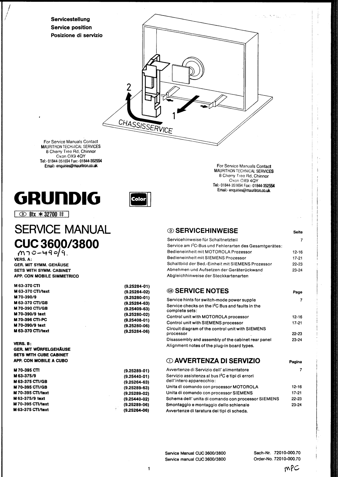 GRUNDIG CUC3600 Service Manual