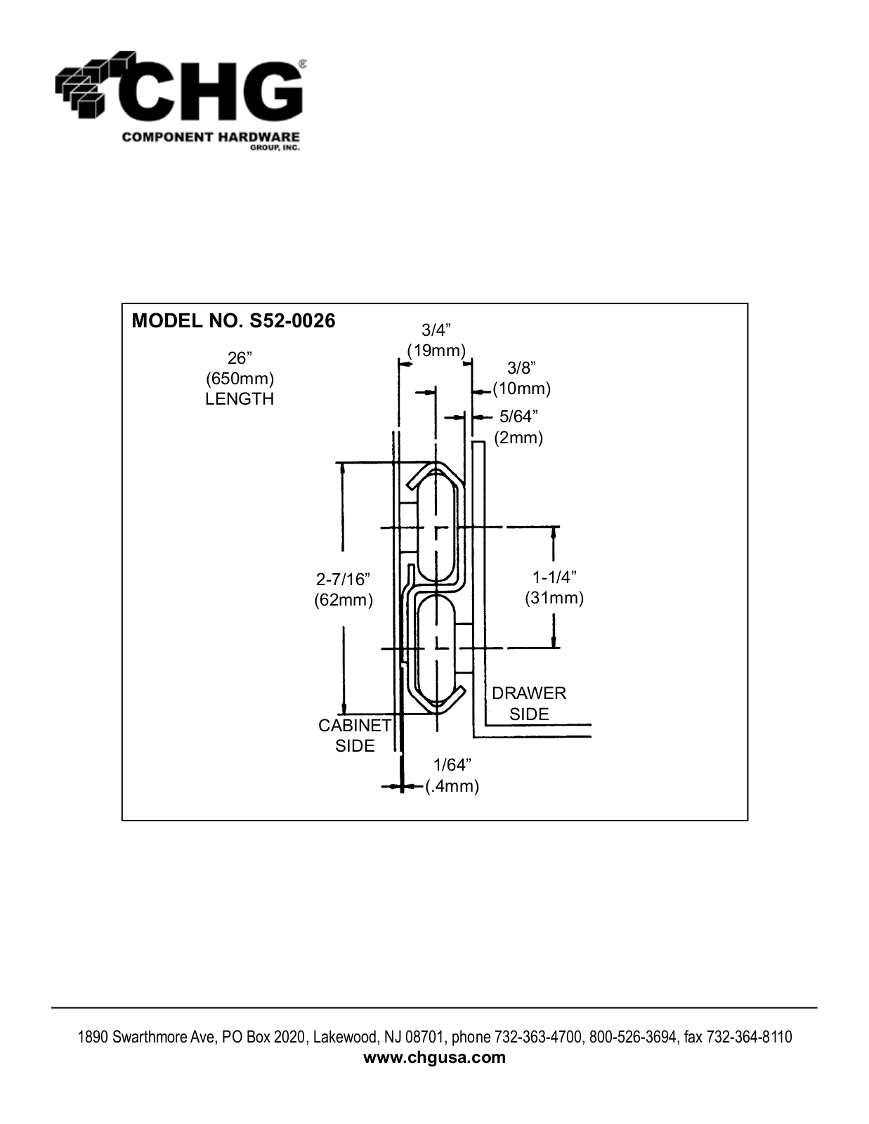 Component Hardware S52-0026 User Manual