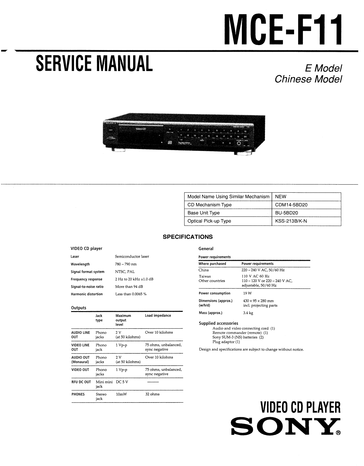 Sony MCE-F11 User Manual