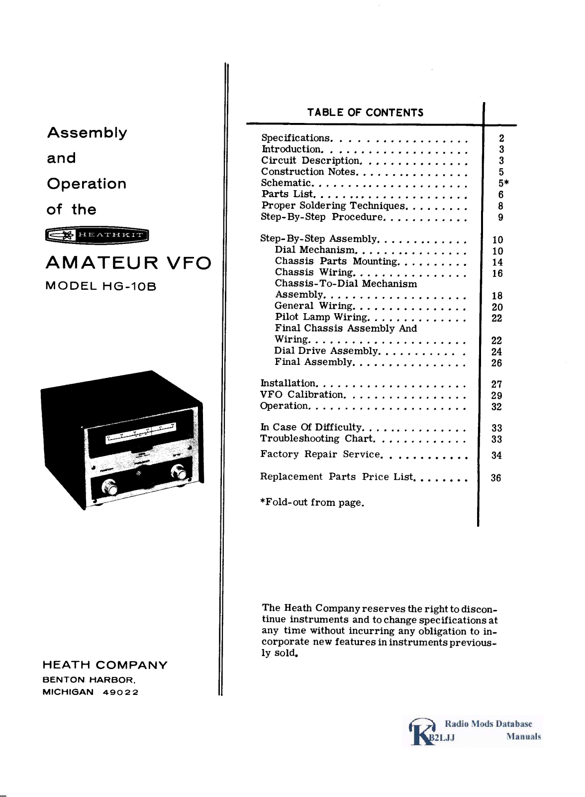 Heath Heathkit HG-10B Operation Manual