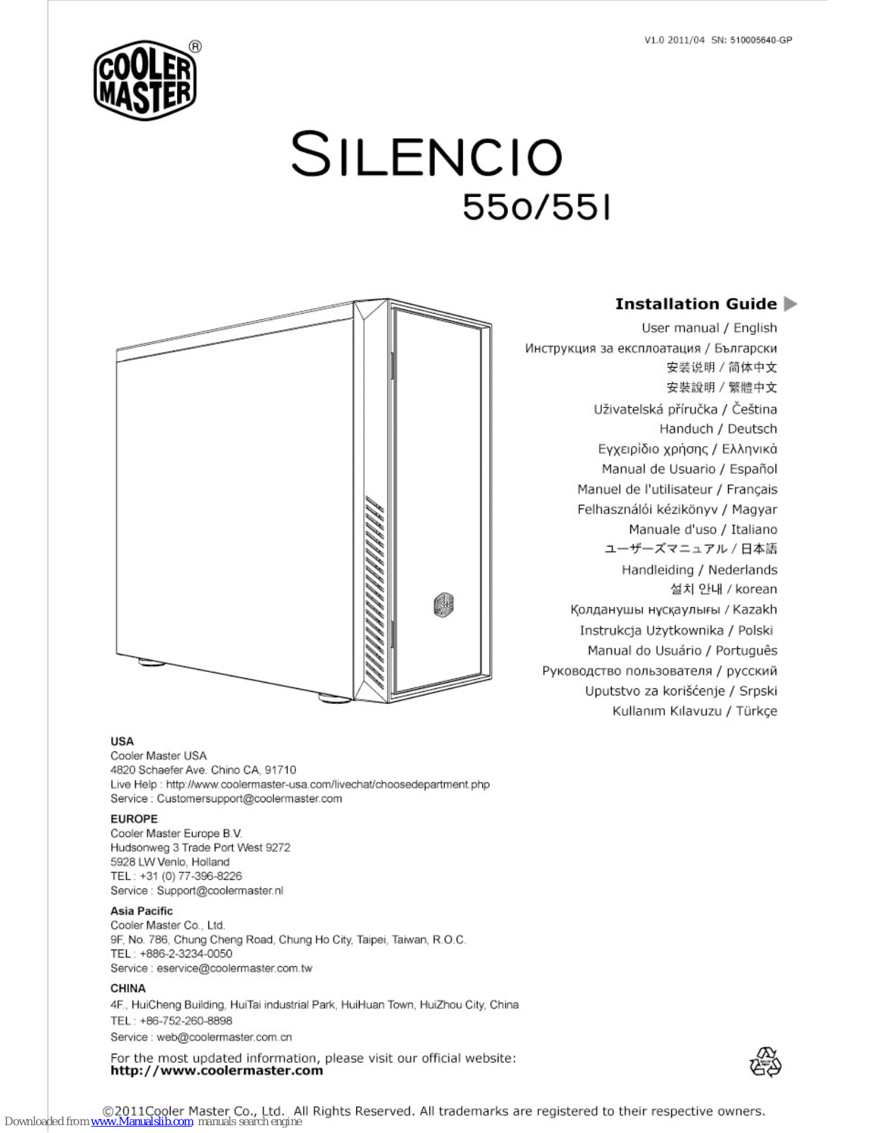 Cooler Master silencio 550, silencio 551, RC-550, RC-551 Installation Manual