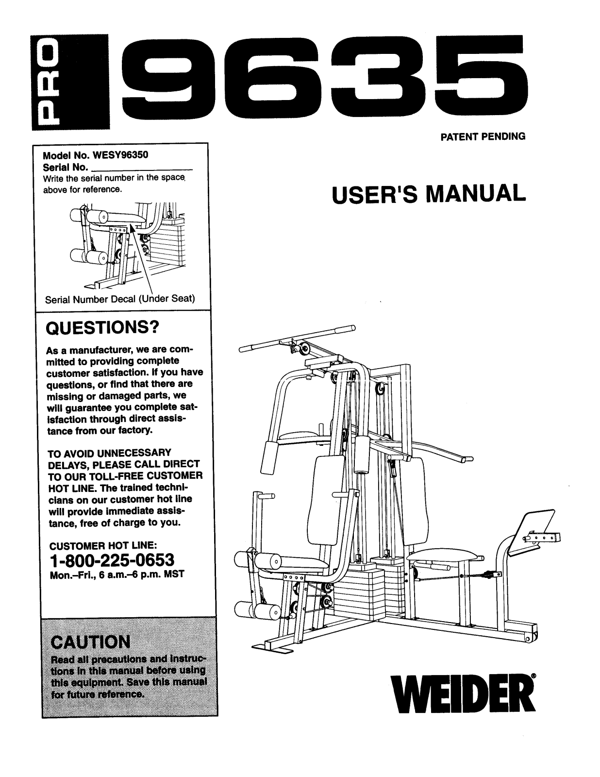 Weider 9635 User Manual