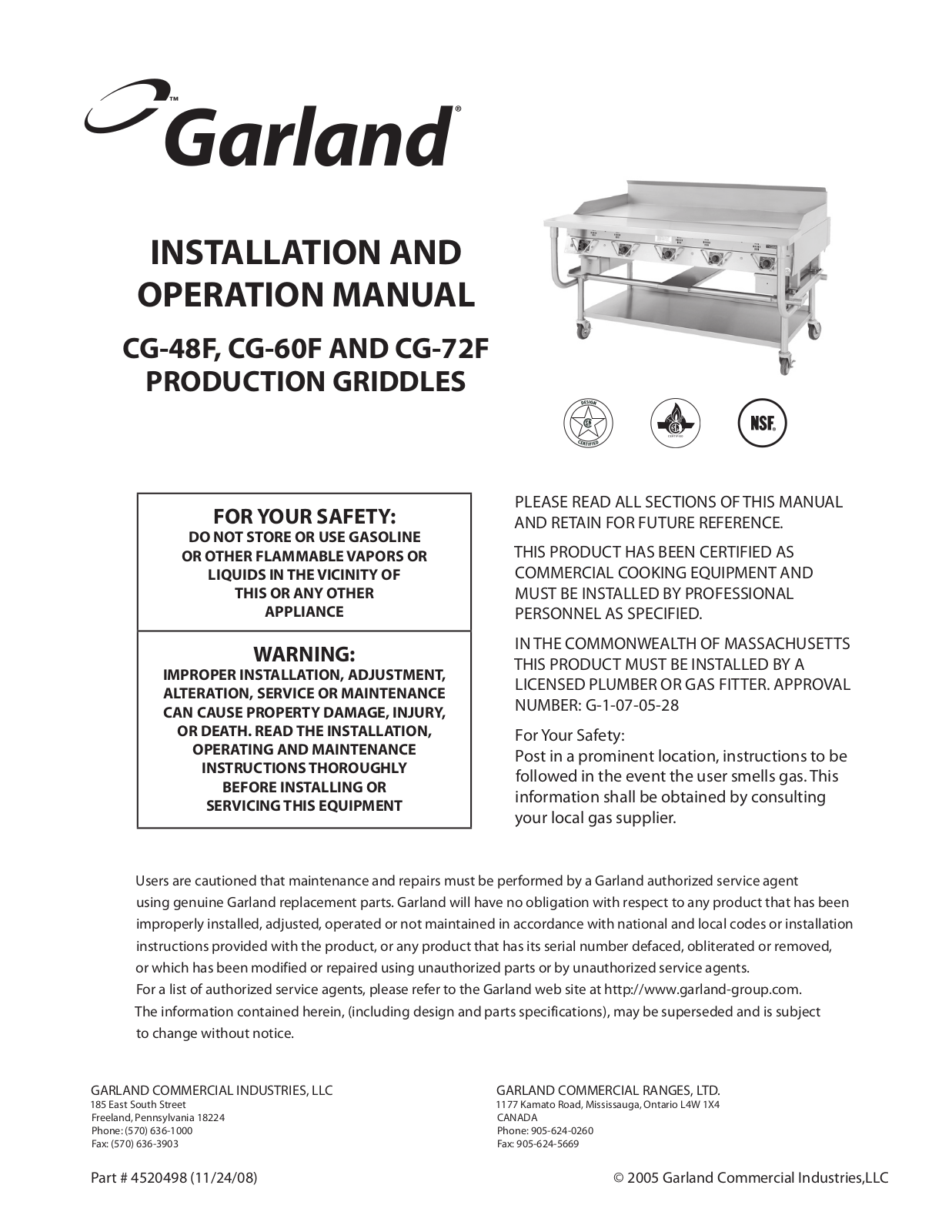 Garland GAW-60, CG-72R Operator’s Manual