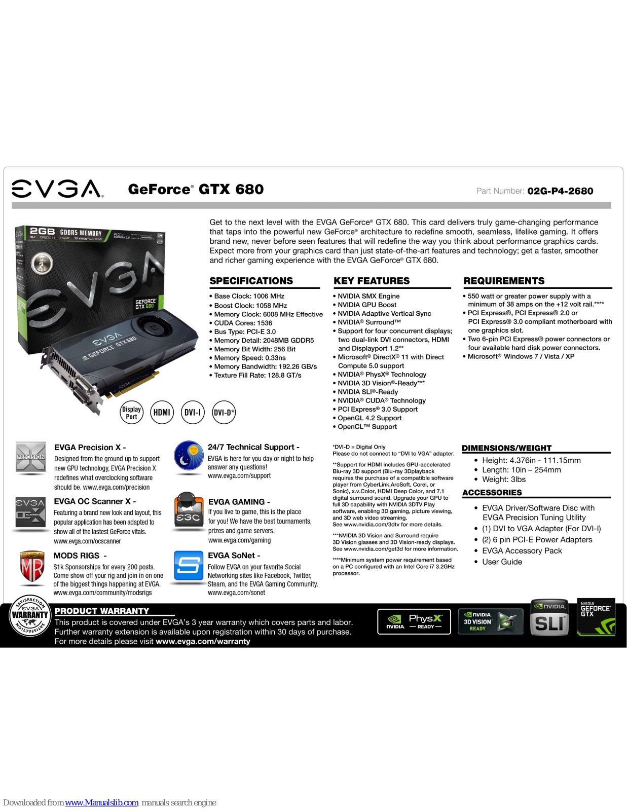 EVGA GeForce GTX 680 Specification - ManualMachine.com
