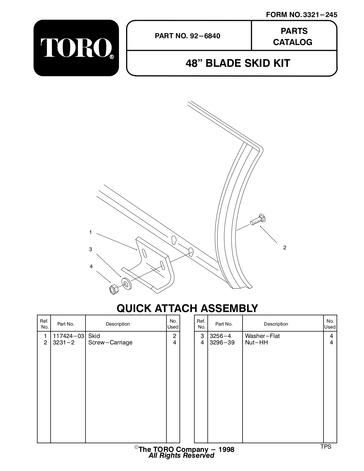 Toro 92-6840 Parts Catalogue