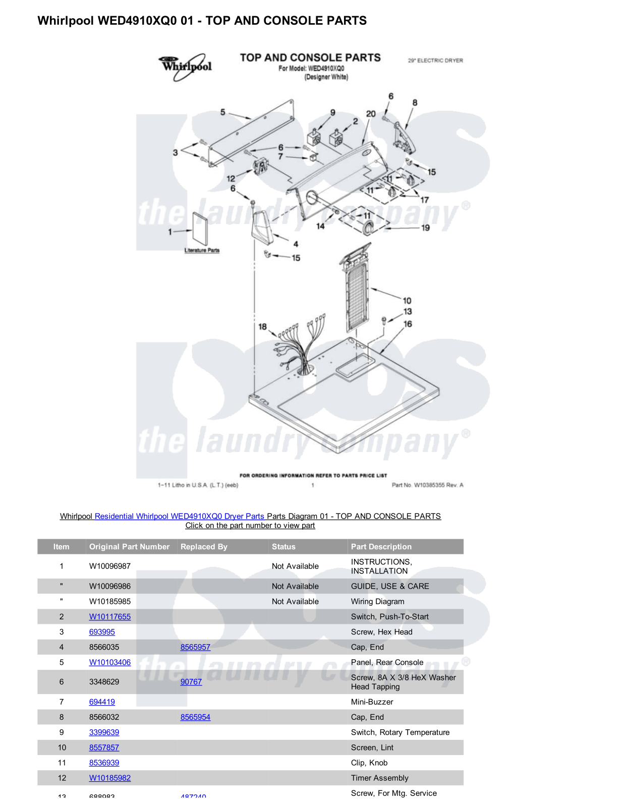 Whirlpool WED4910XQ0 Parts Diagram