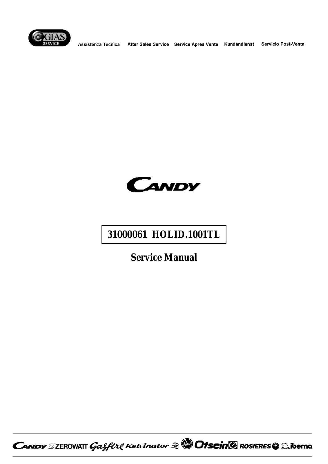 Candy 31000061 HOLID.1001TL Service Manual