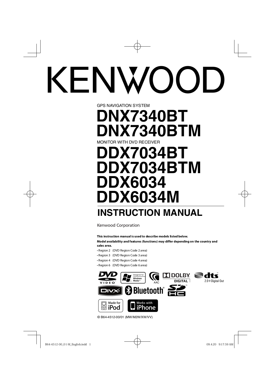 Kenwood DDX7034BTM, DNX7340BTM, DNX7340BT, DDX6034, DDX6034M User Manual